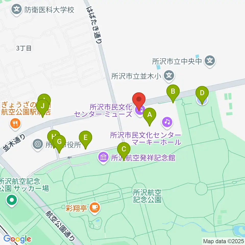 所沢市民文化センターミューズ周辺の駐車場・コインパーキング一覧地図
