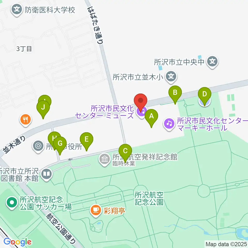 所沢市民文化センターミューズ周辺の駐車場・コインパーキング一覧地図