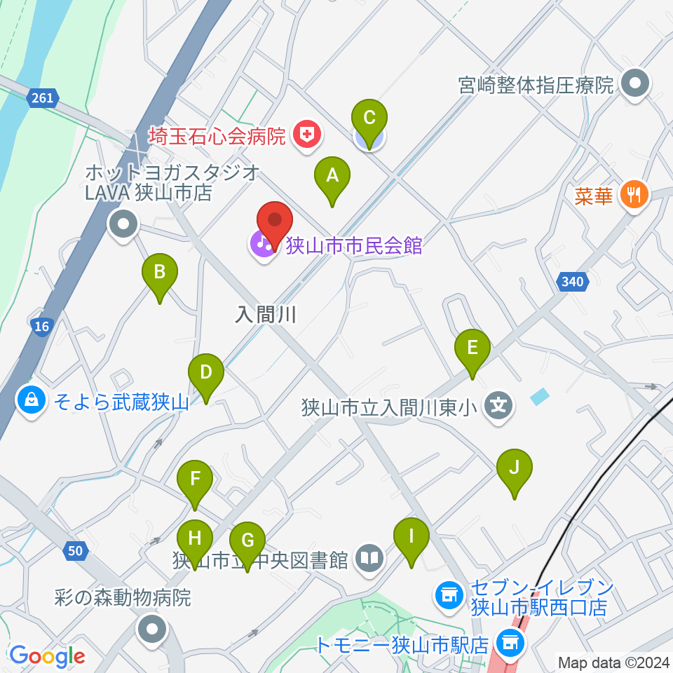 狭山市市民会館周辺の駐車場・コインパーキング一覧地図