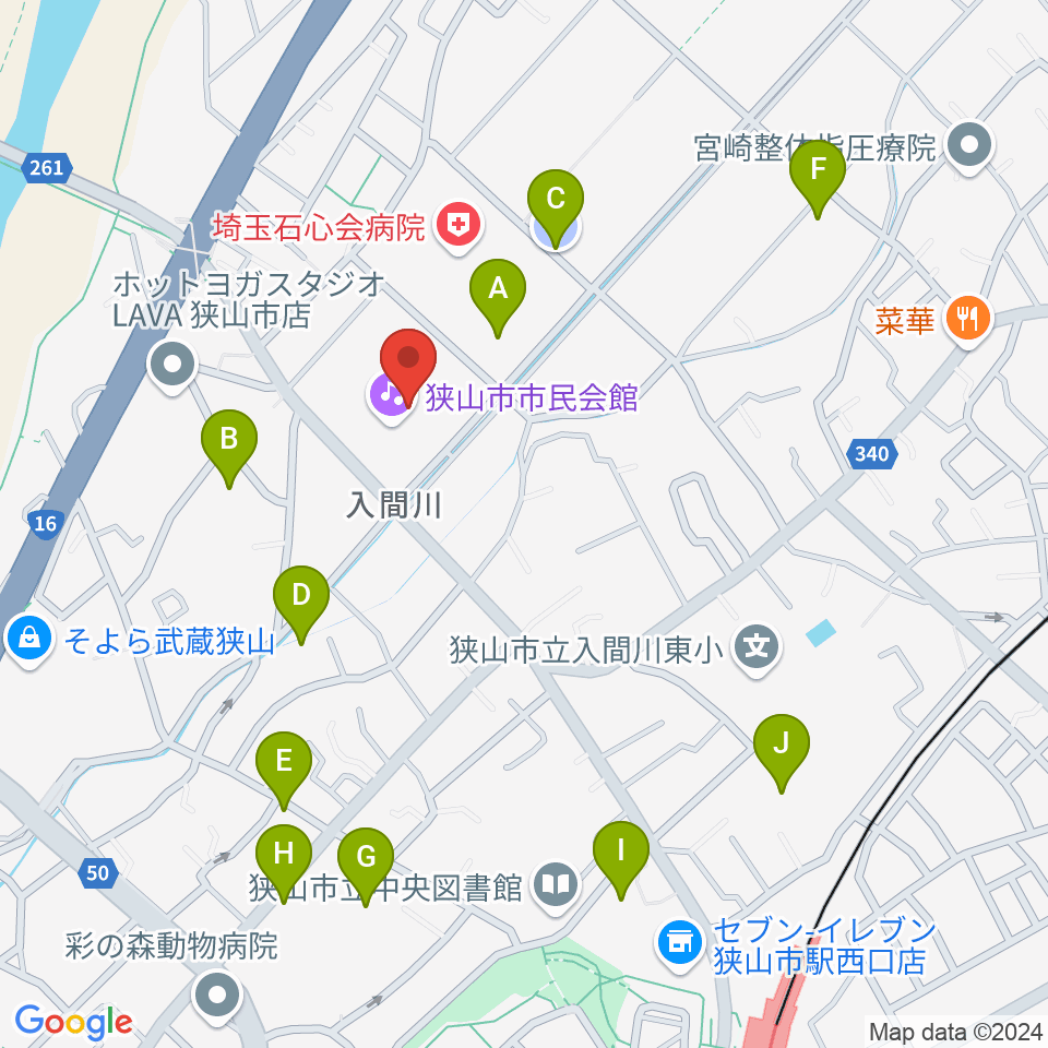 狭山市市民会館周辺の駐車場・コインパーキング一覧地図