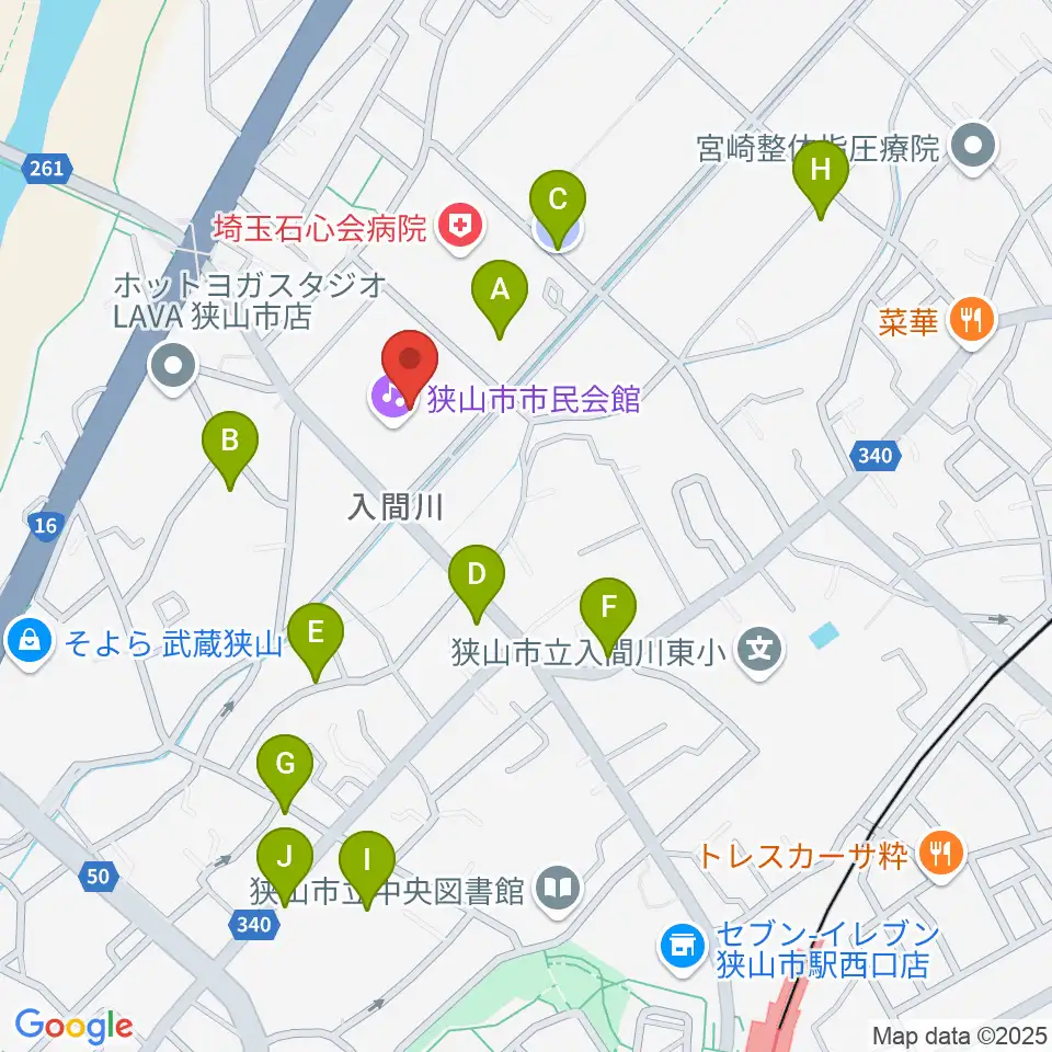 狭山市市民会館周辺の駐車場・コインパーキング一覧地図