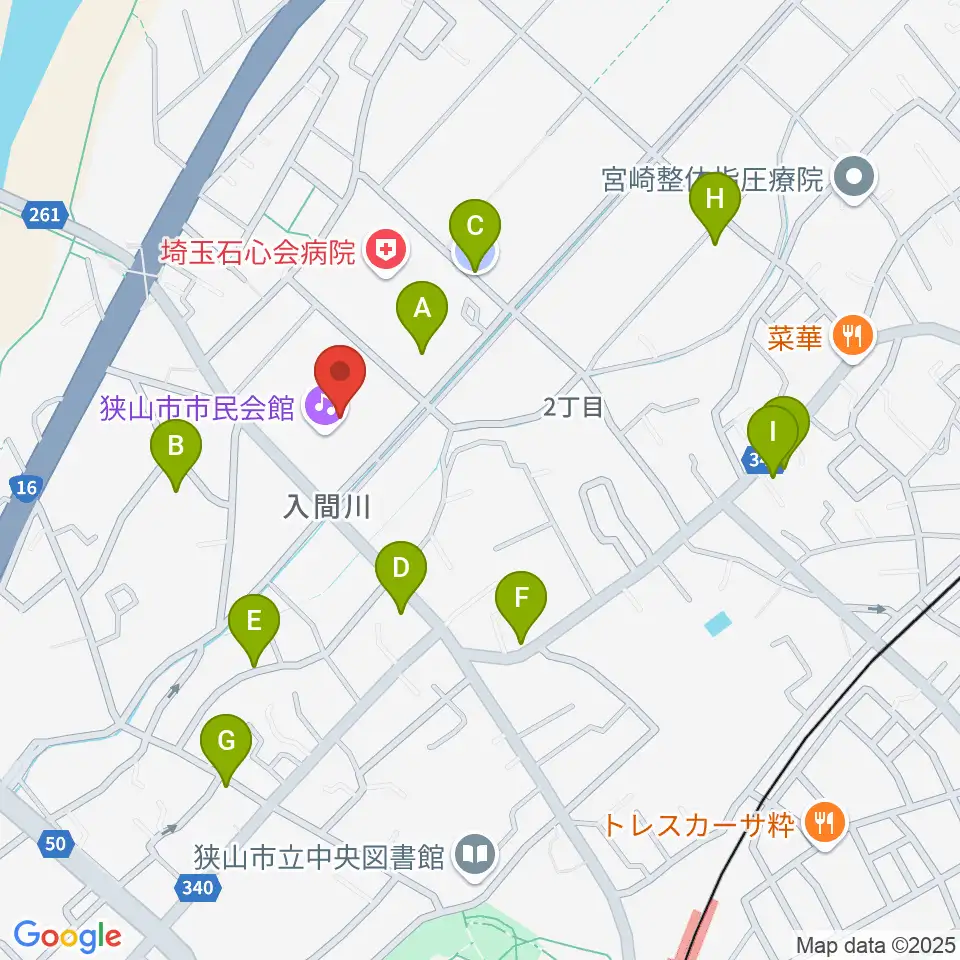 狭山市市民会館周辺の駐車場・コインパーキング一覧地図