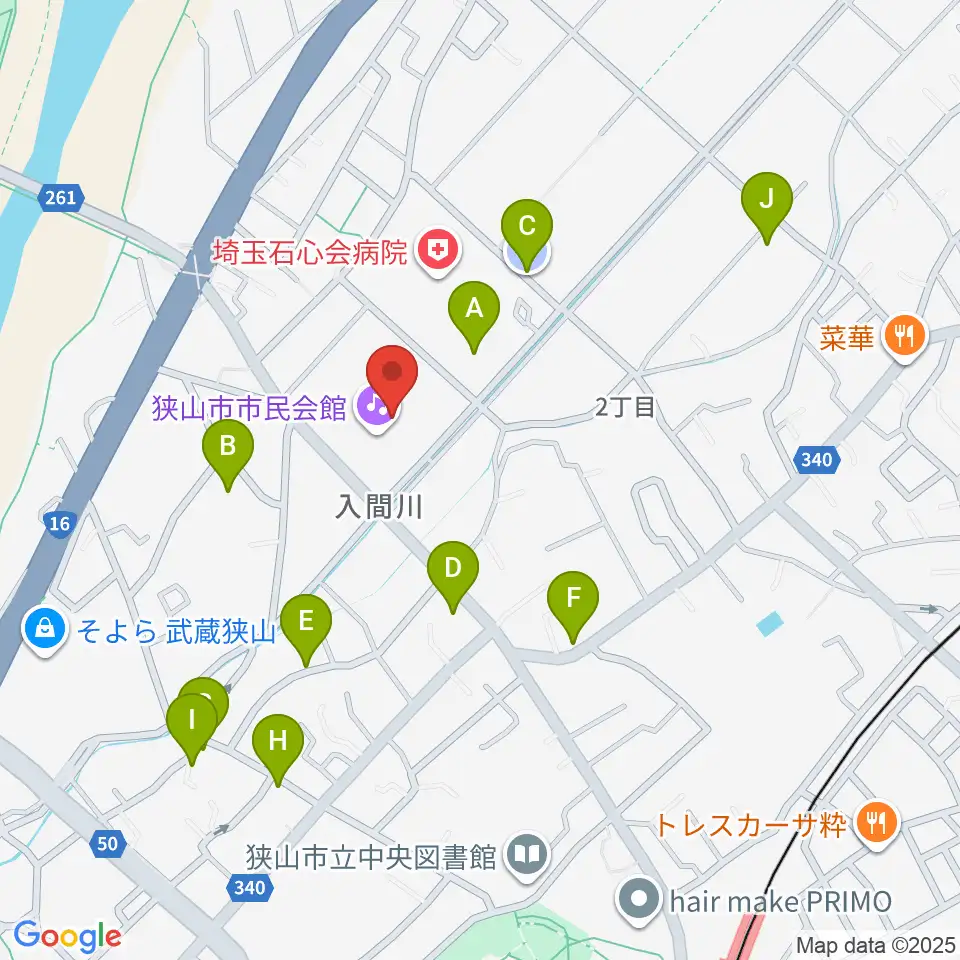 狭山市市民会館周辺の駐車場・コインパーキング一覧地図