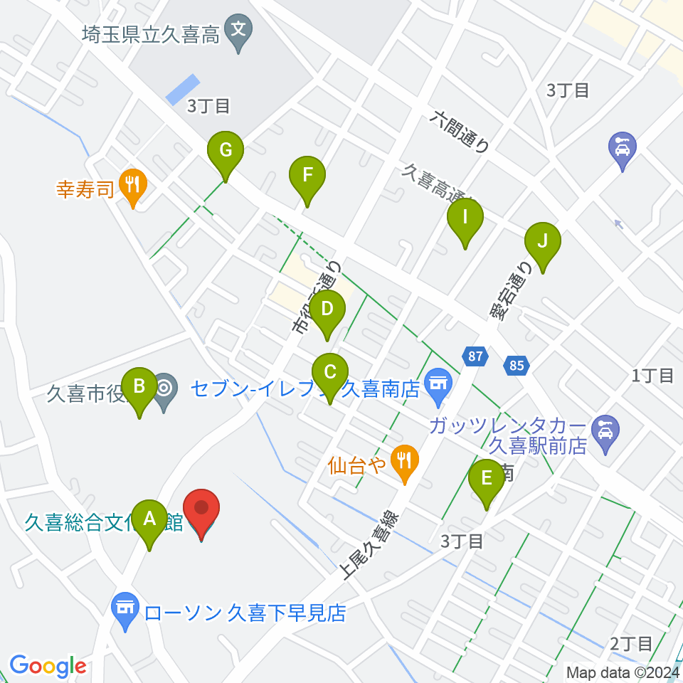 久喜総合文化会館周辺の駐車場・コインパーキング一覧地図