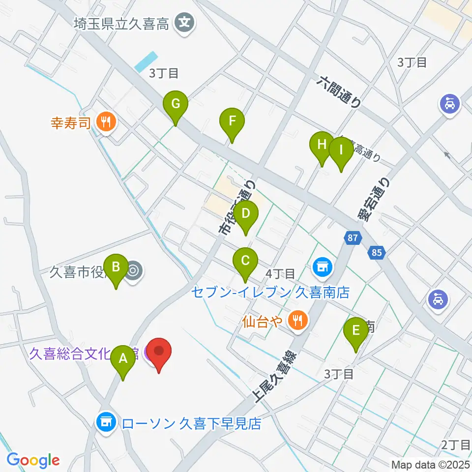 久喜総合文化会館周辺の駐車場・コインパーキング一覧地図