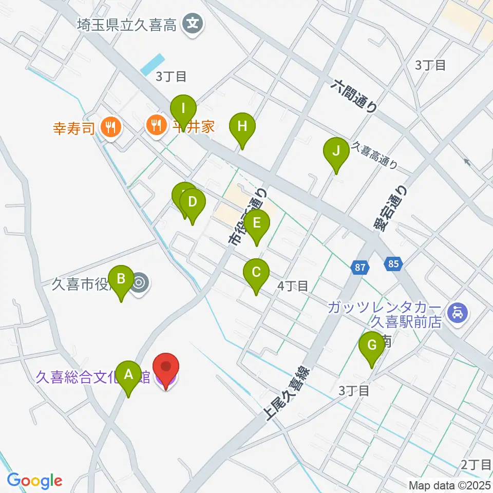 久喜総合文化会館周辺の駐車場・コインパーキング一覧地図