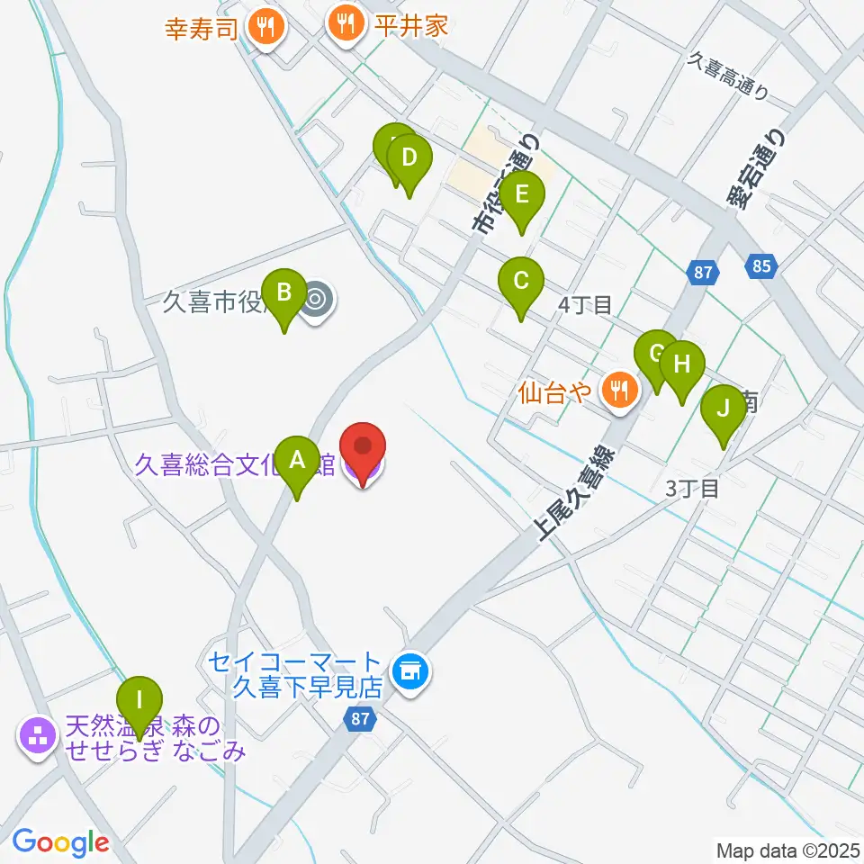 久喜総合文化会館周辺の駐車場・コインパーキング一覧地図