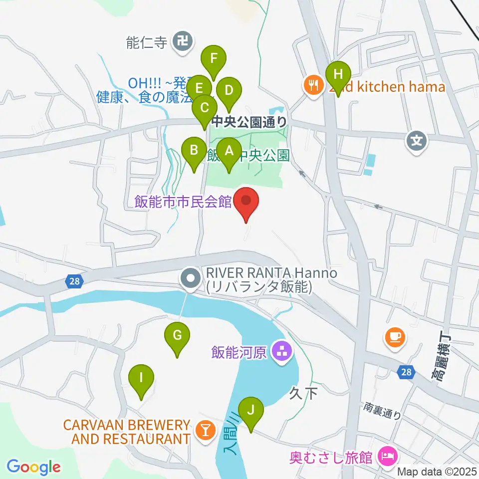 飯能市市民会館周辺の駐車場・コインパーキング一覧地図