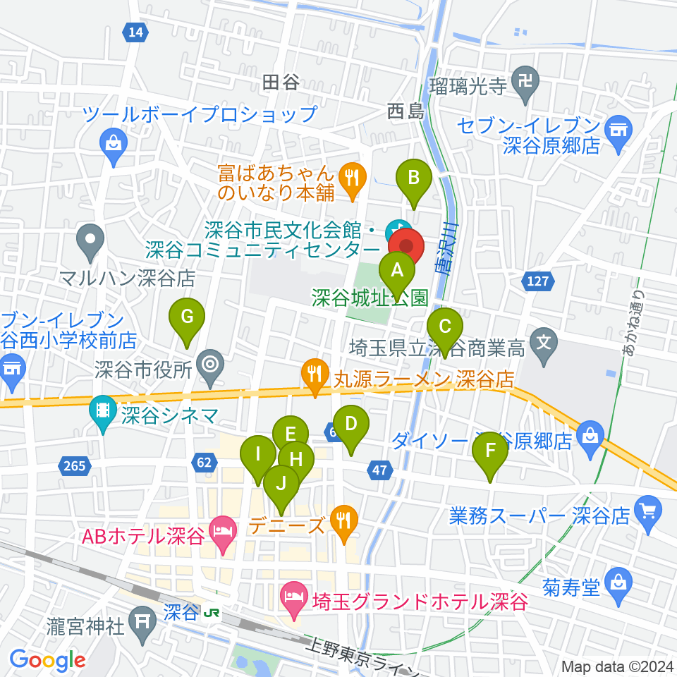 深谷市民文化会館周辺の駐車場・コインパーキング一覧地図