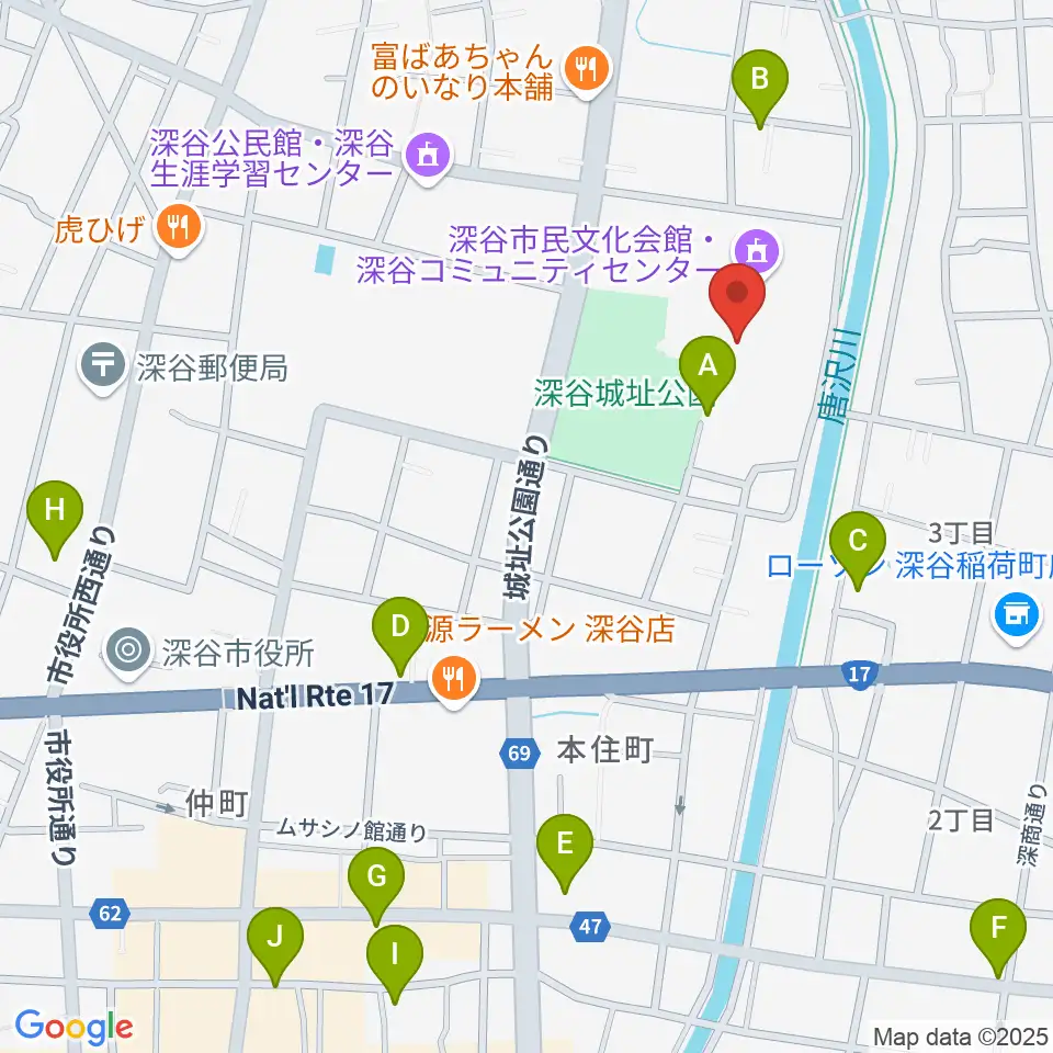 深谷市民文化会館周辺の駐車場・コインパーキング一覧地図