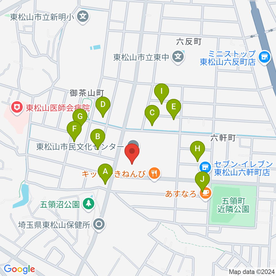 東松山市民文化センター周辺の駐車場・コインパーキング一覧地図