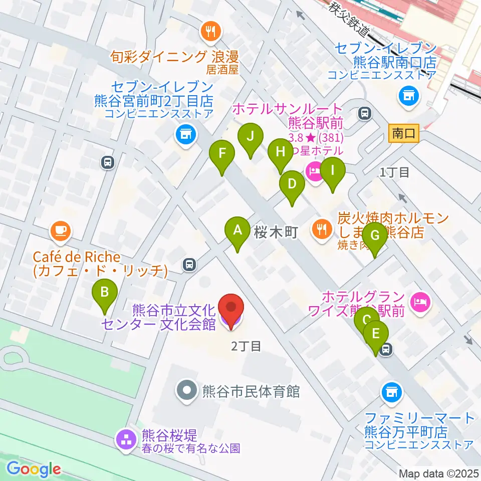 熊谷市立文化センター文化会館周辺の駐車場・コインパーキング一覧地図