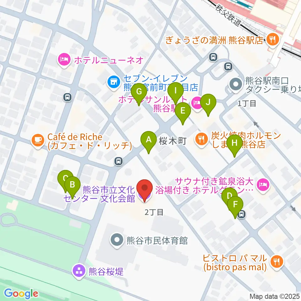 熊谷市立文化センター文化会館周辺の駐車場・コインパーキング一覧地図