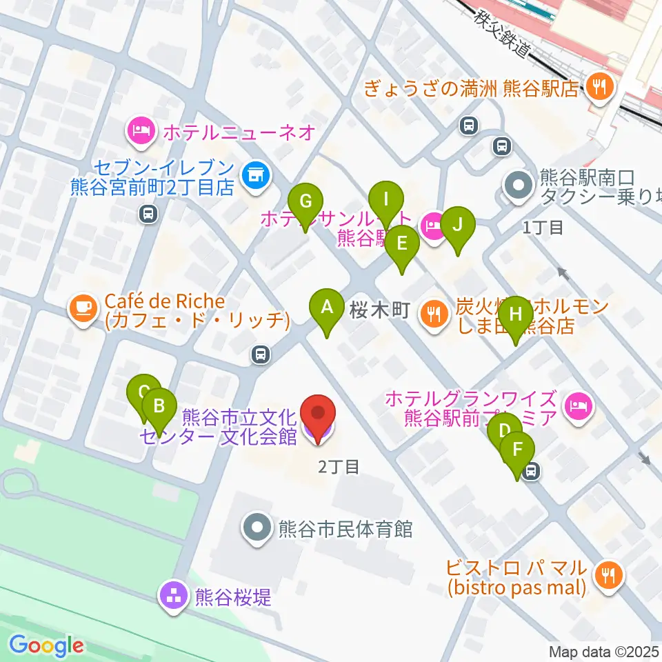 熊谷市立文化センター文化会館周辺の駐車場・コインパーキング一覧地図