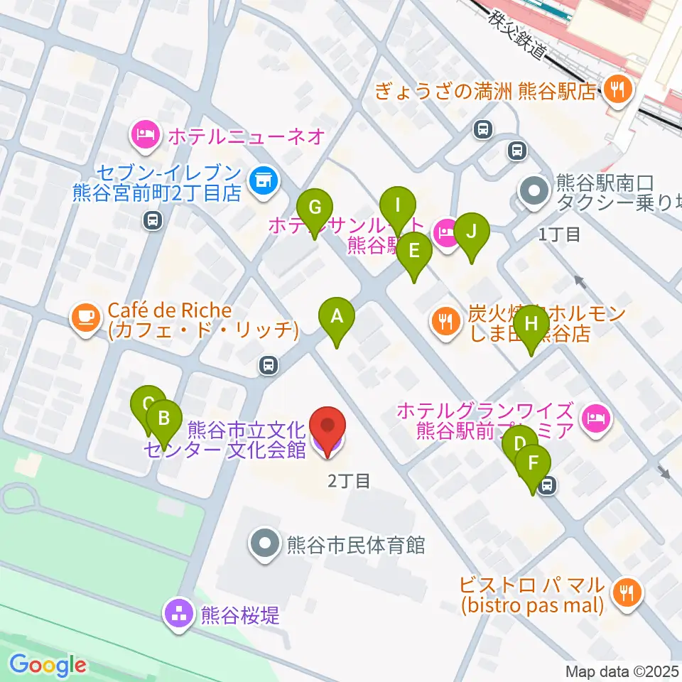 熊谷市立文化センター文化会館周辺の駐車場・コインパーキング一覧地図