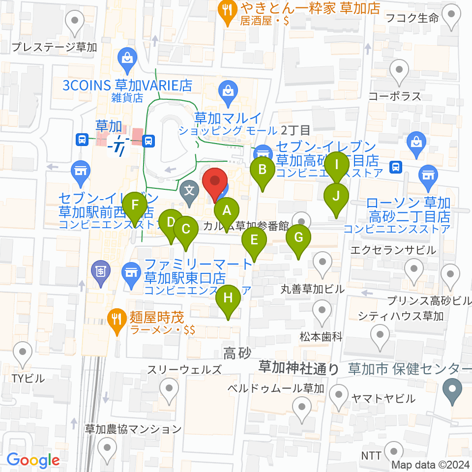 草加アコスホール周辺の駐車場・コインパーキング一覧地図