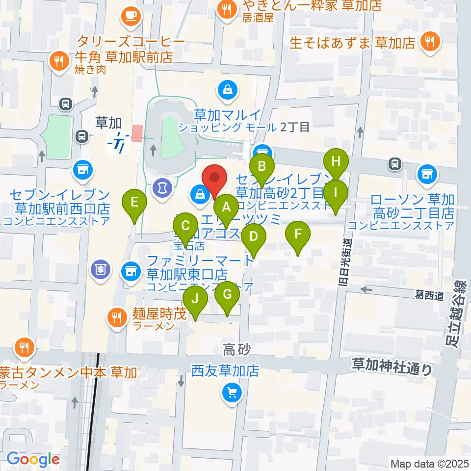 草加アコスホール周辺の駐車場・コインパーキング一覧地図