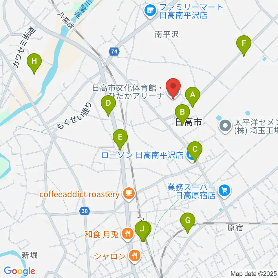 日高市文化体育館 ひだかアリーナ周辺の駐車場・コインパーキング一覧地図