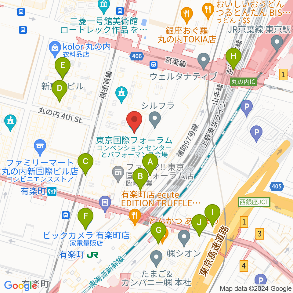 東京国際フォーラム周辺の駐車場・コインパーキング一覧地図