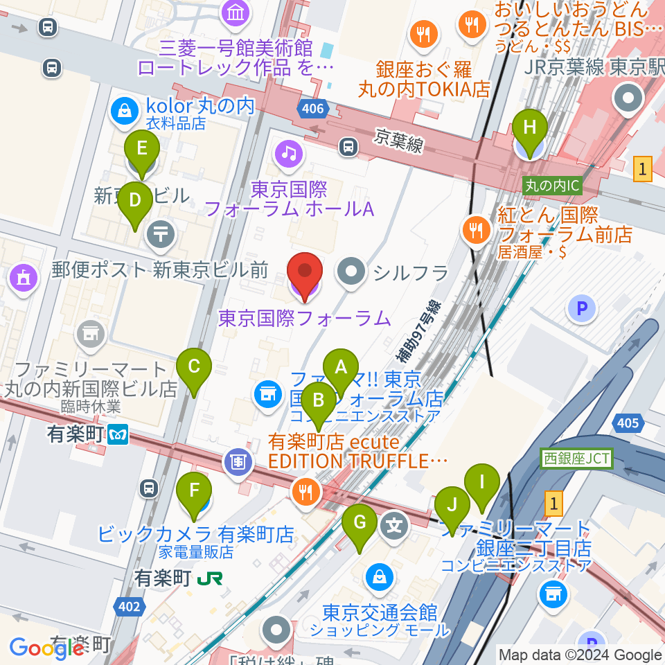 東京国際フォーラム周辺の駐車場・コインパーキング一覧地図