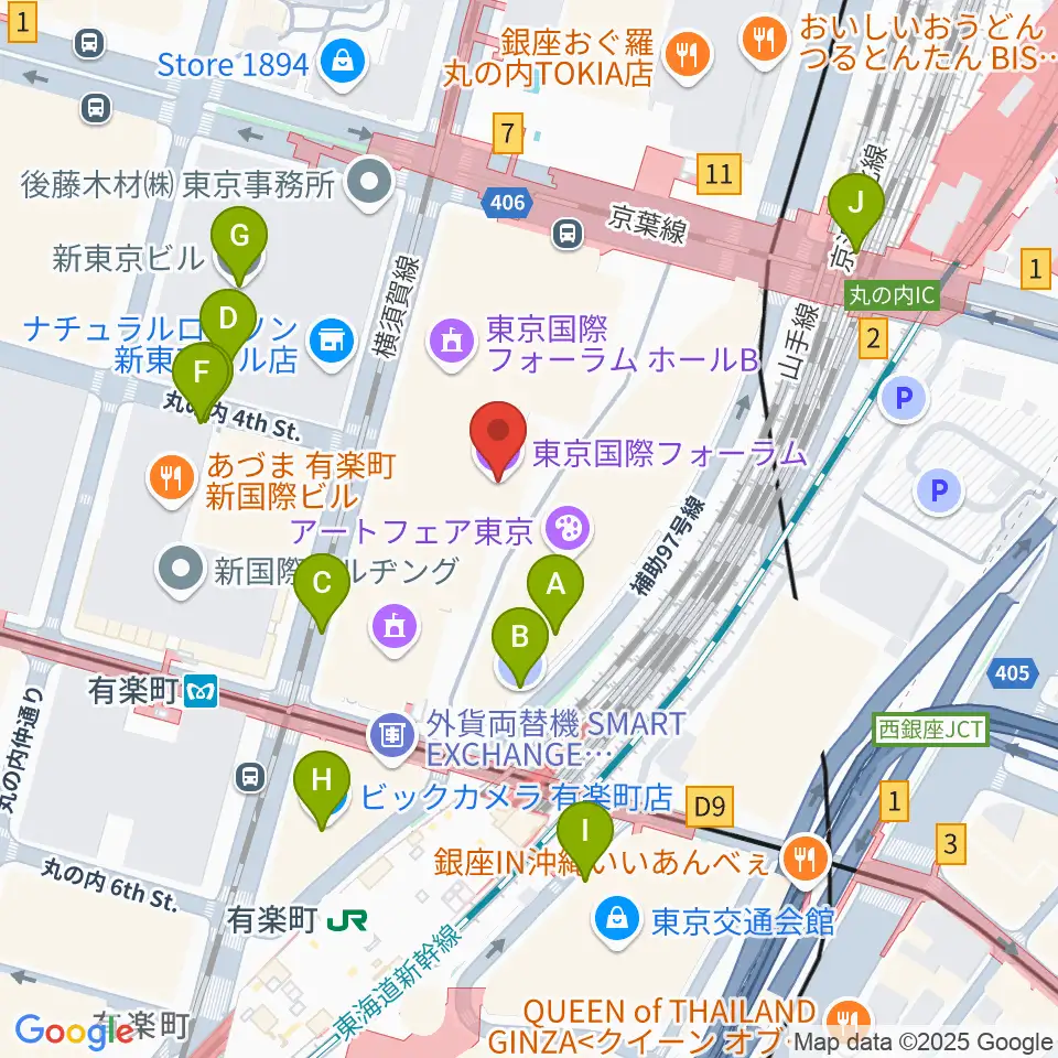 東京国際フォーラム周辺の駐車場・コインパーキング一覧地図