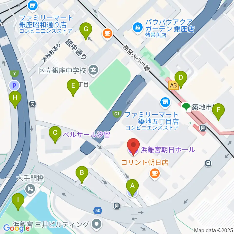 浜離宮朝日ホール周辺の駐車場・コインパーキング一覧地図