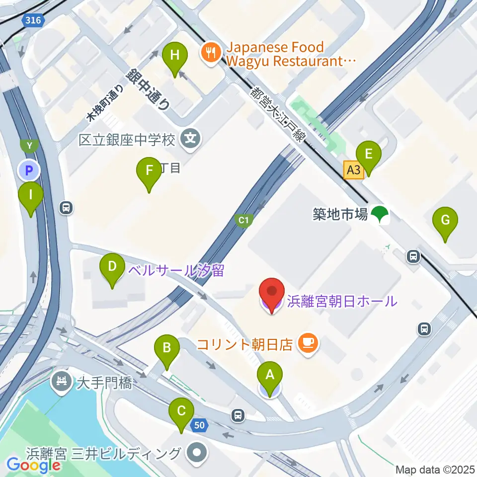 浜離宮朝日ホール周辺の駐車場・コインパーキング一覧地図