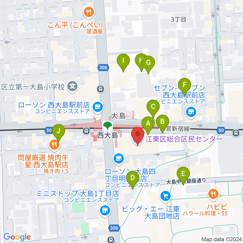 江東区総合区民センター周辺の駐車場・コインパーキング一覧地図