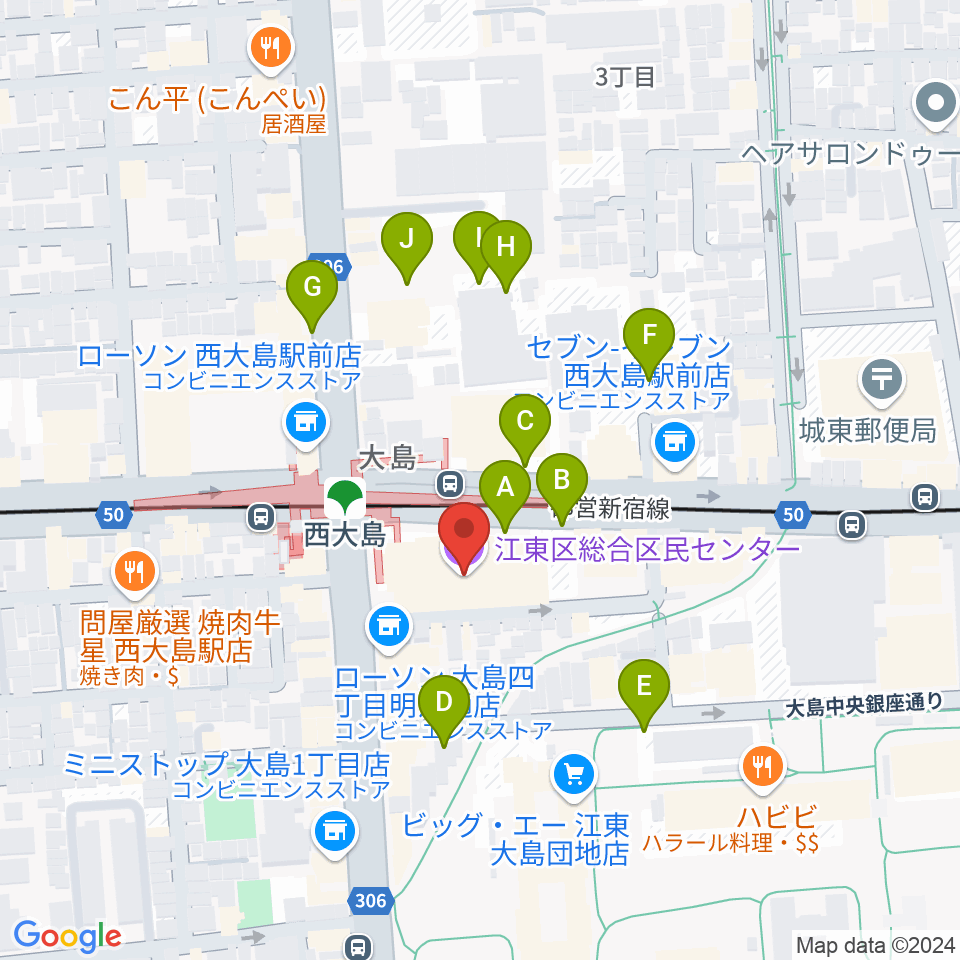 江東区総合区民センター周辺の駐車場・コインパーキング一覧地図