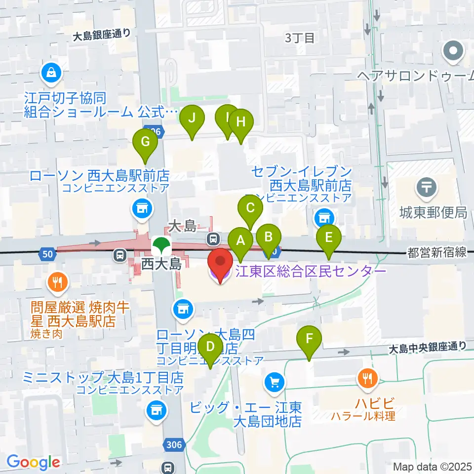 江東区総合区民センター周辺の駐車場・コインパーキング一覧地図