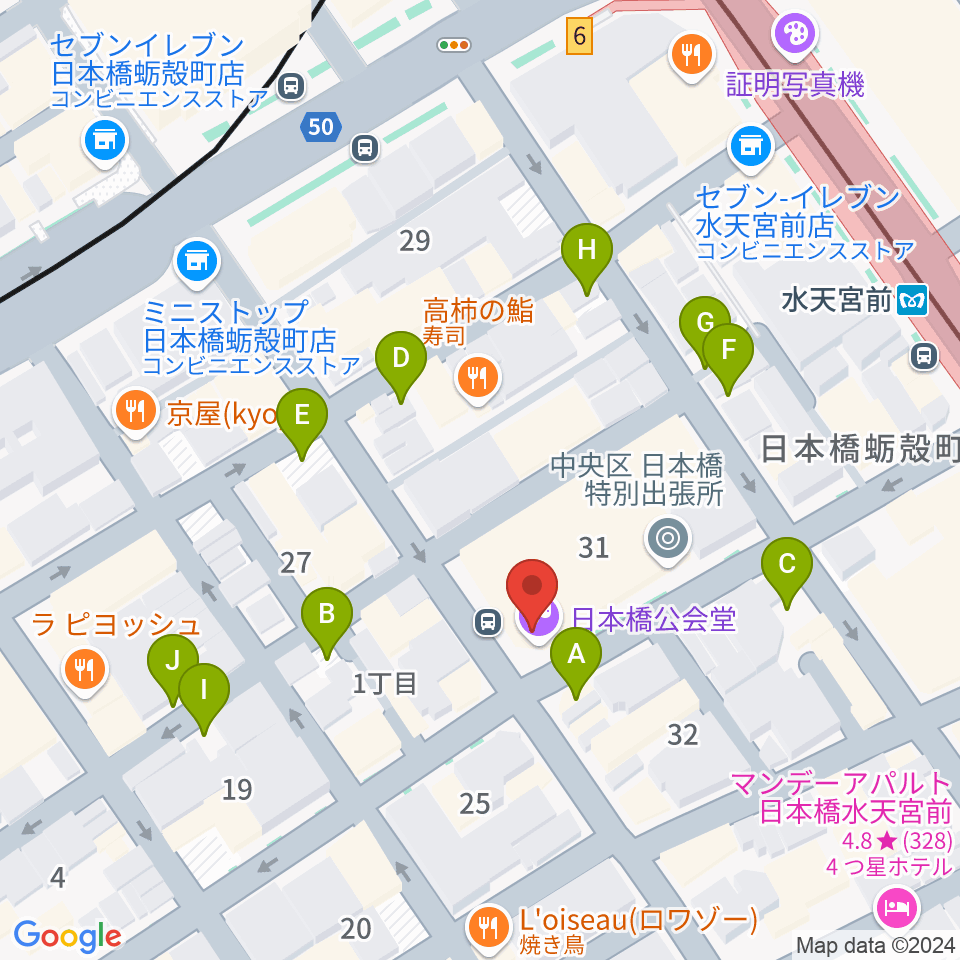 日本橋公会堂周辺の駐車場・コインパーキング一覧地図