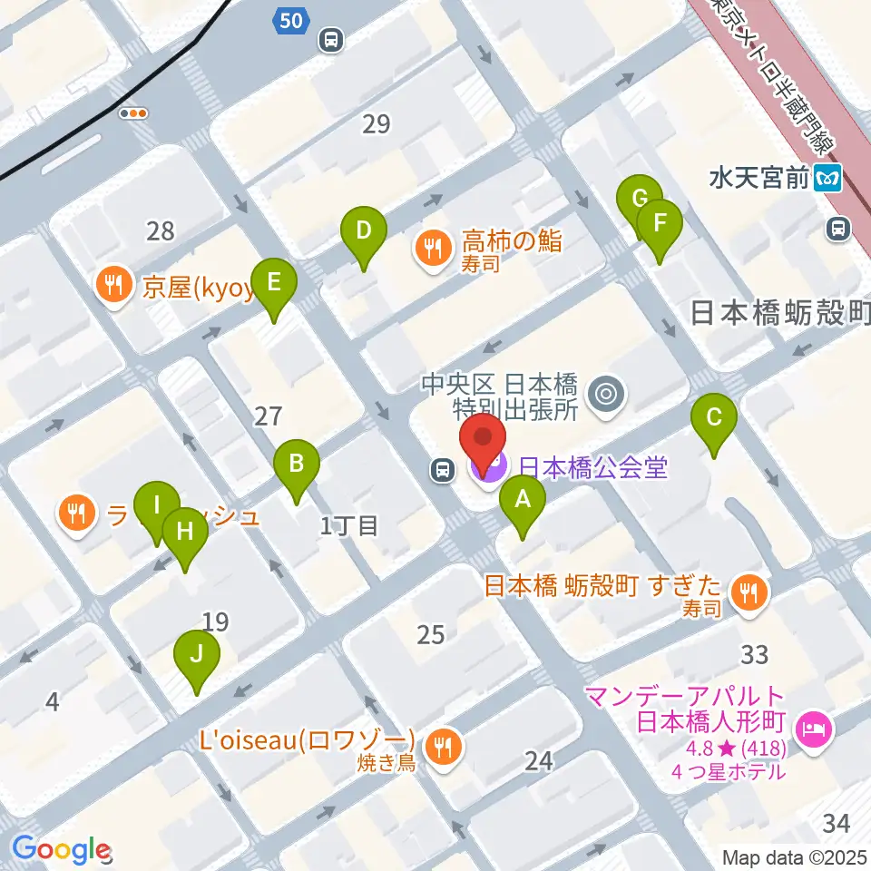 日本橋公会堂周辺の駐車場・コインパーキング一覧地図