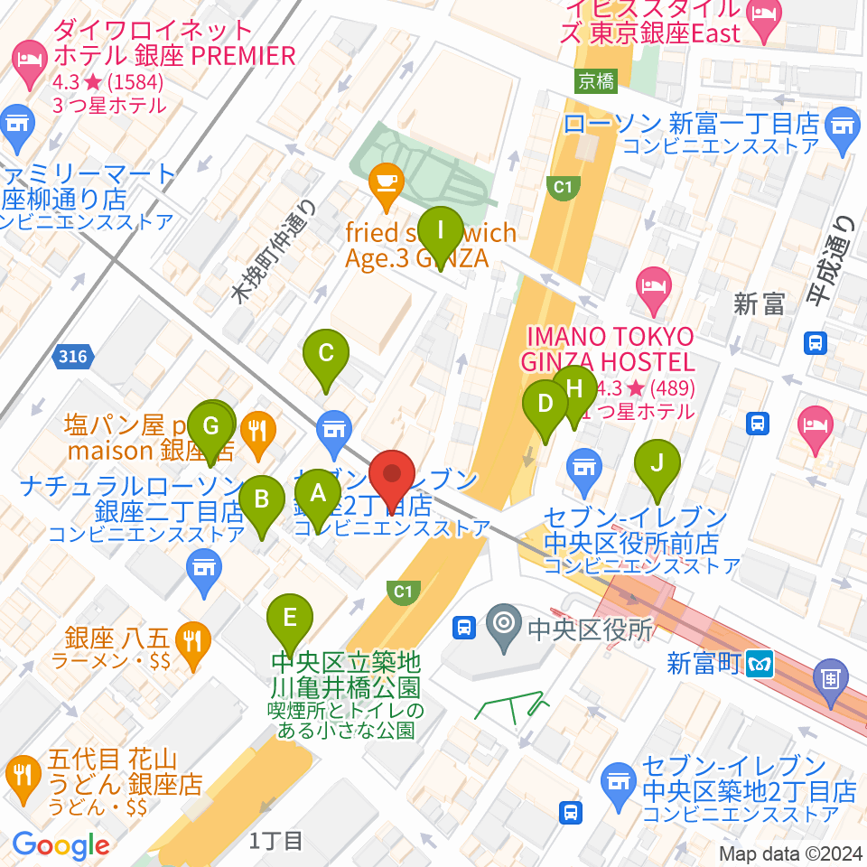 銀座ブロッサム 中央会館周辺の駐車場・コインパーキング一覧地図