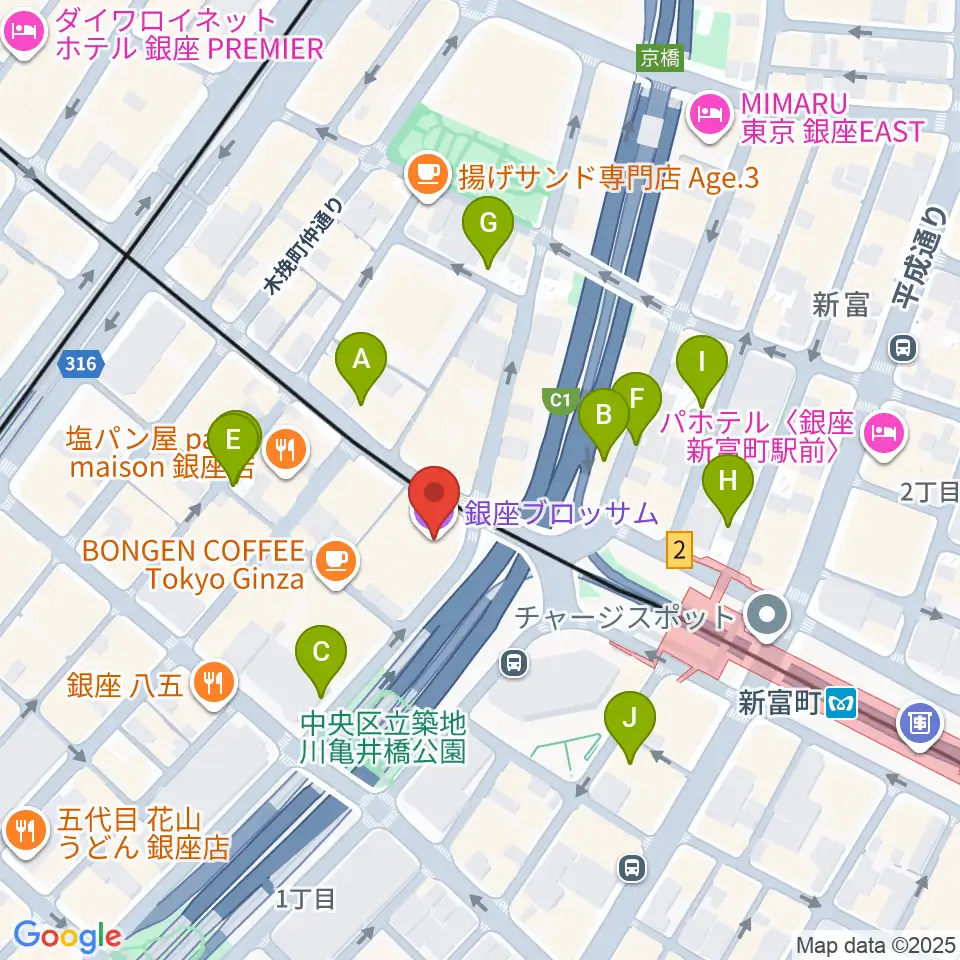 銀座ブロッサム 中央会館周辺の駐車場・コインパーキング一覧地図