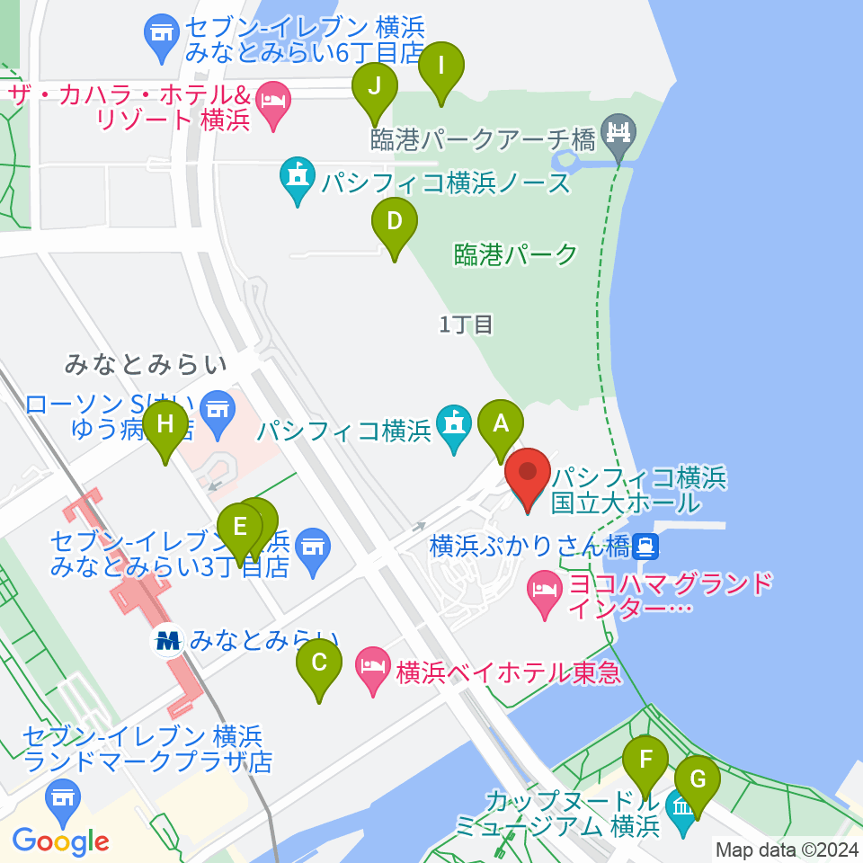 パシフィコ横浜 国立大ホール周辺の駐車場・コインパーキング一覧地図