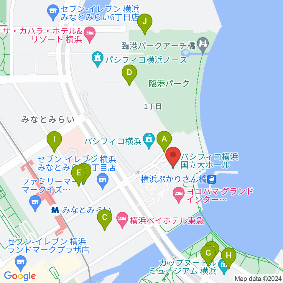 パシフィコ横浜 国立大ホール周辺の駐車場・コインパーキング一覧地図