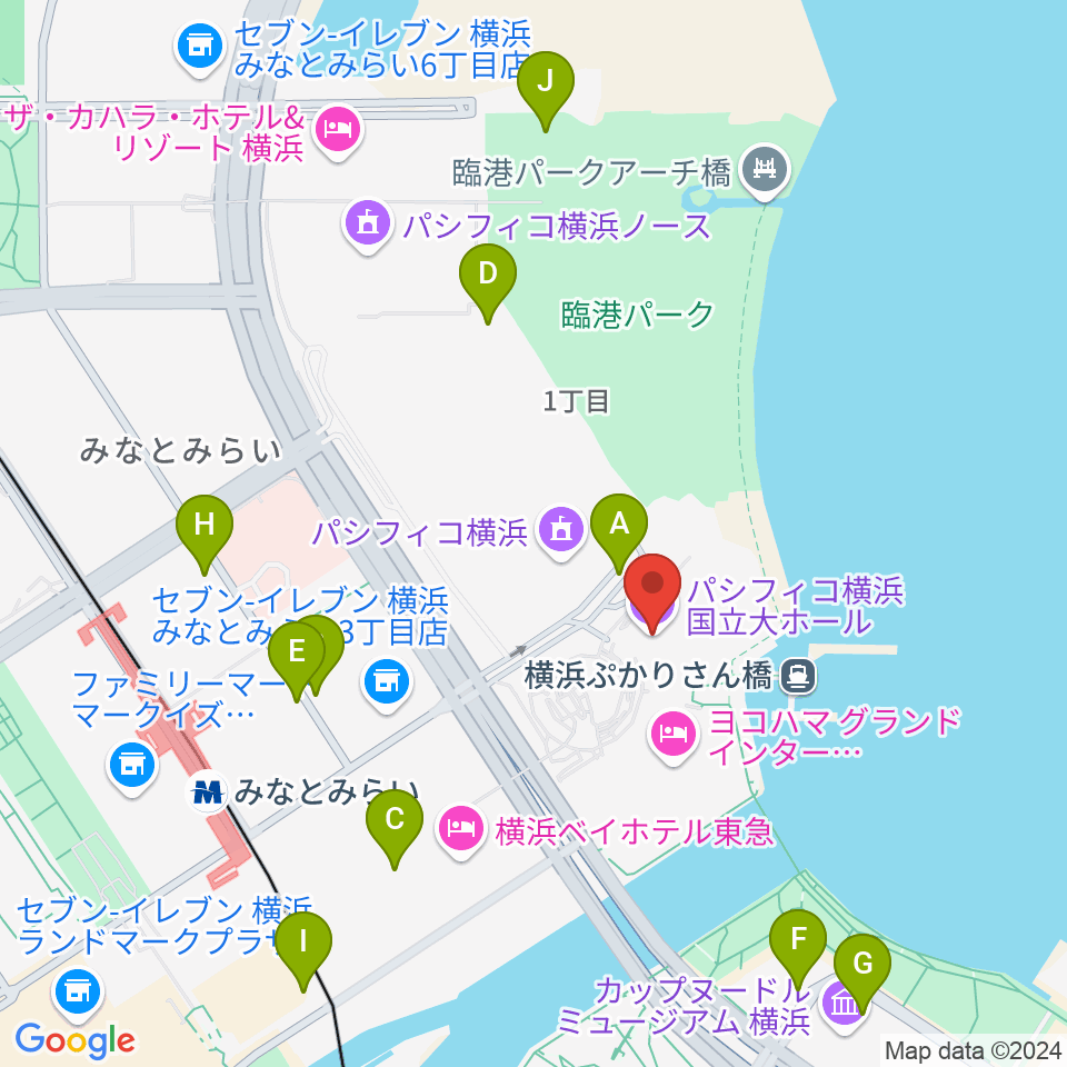 パシフィコ横浜 国立大ホール周辺の駐車場・コインパーキング一覧地図