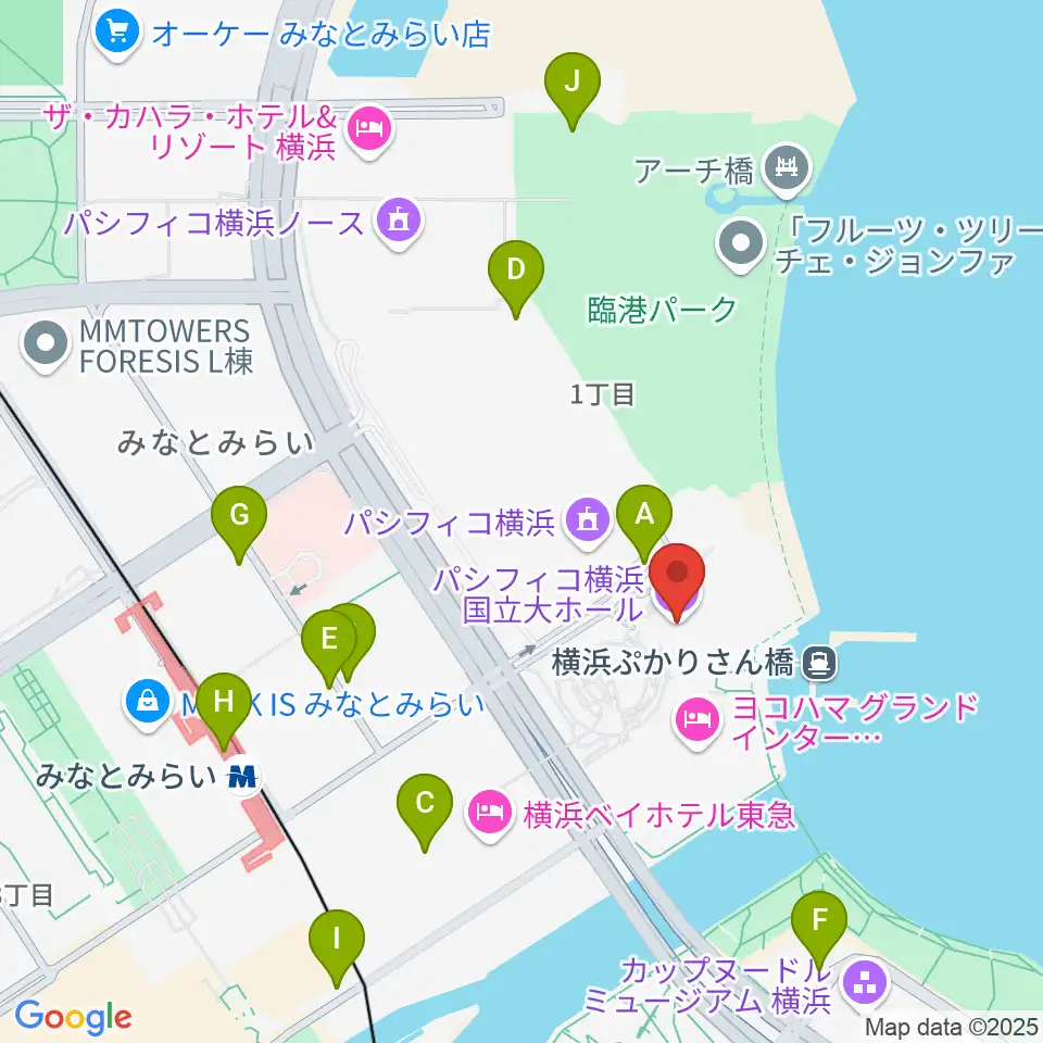 パシフィコ横浜 国立大ホール周辺の駐車場・コインパーキング一覧地図
