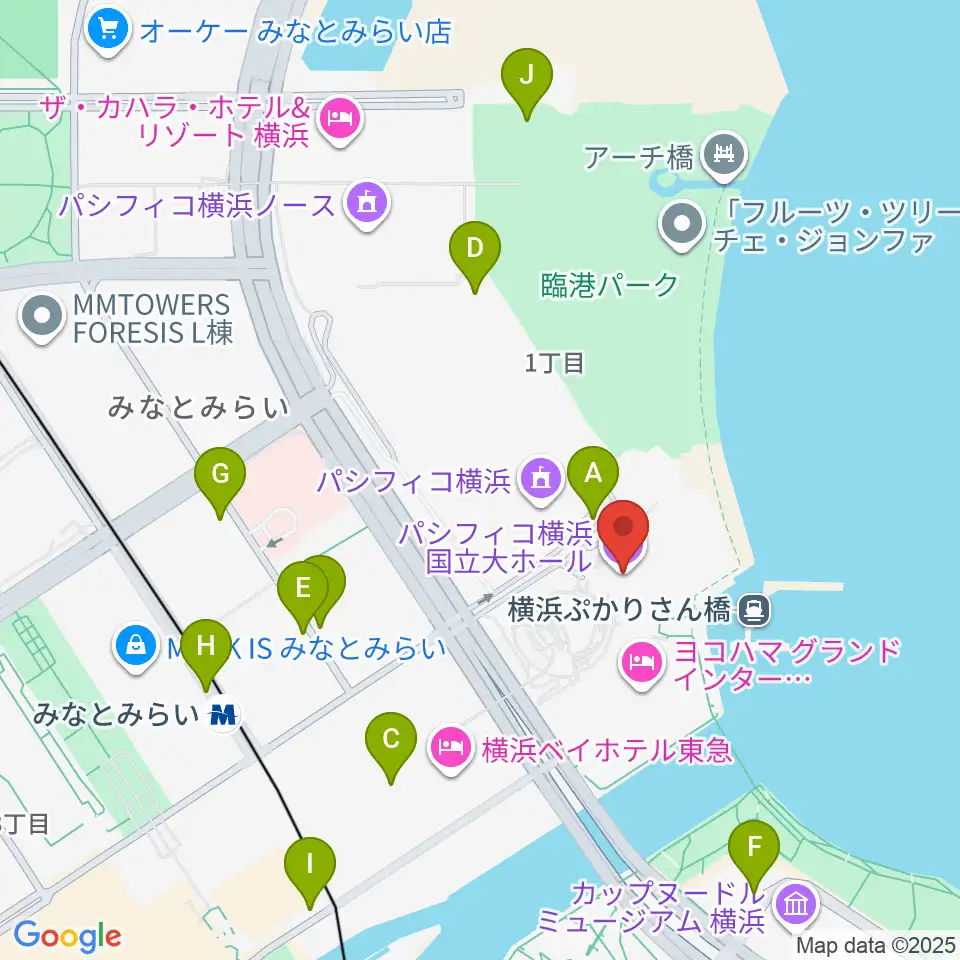パシフィコ横浜 国立大ホール周辺の駐車場・コインパーキング一覧地図