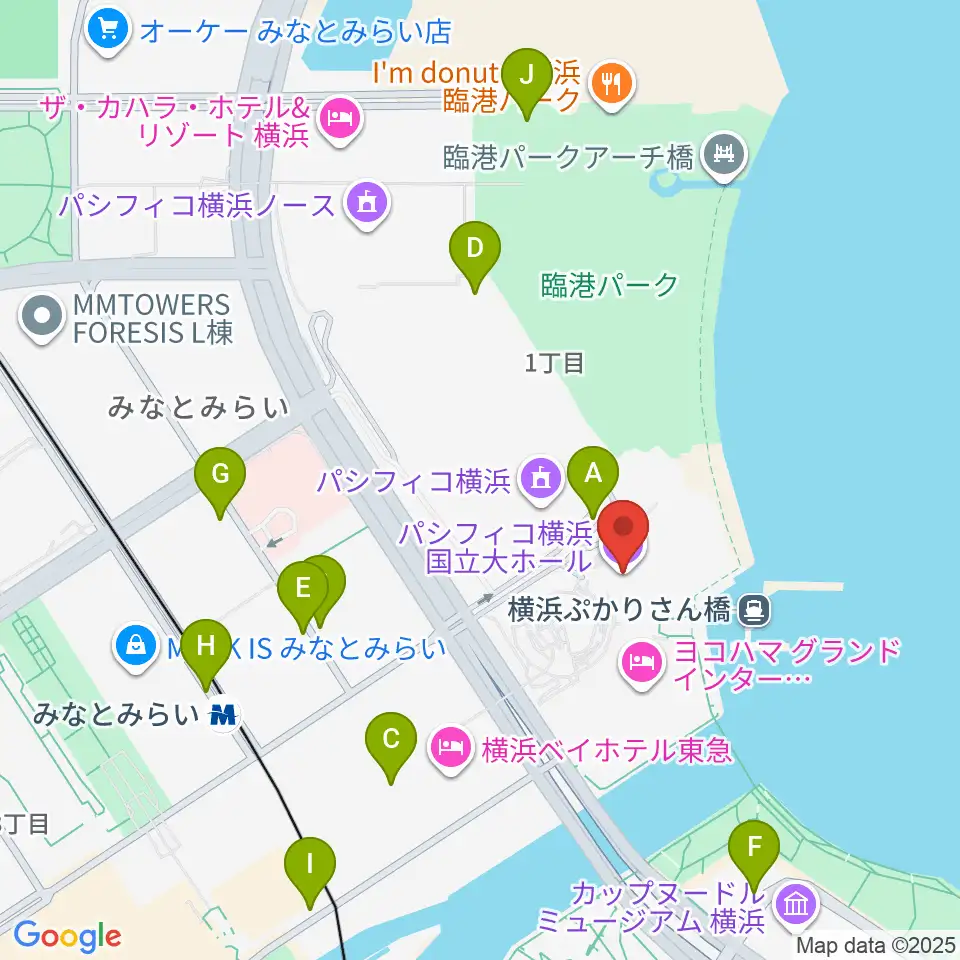 パシフィコ横浜 国立大ホール周辺の駐車場・コインパーキング一覧地図