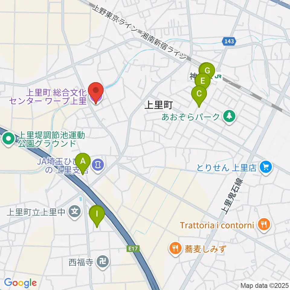 上里町総合文化センター ワープ上里周辺の駐車場・コインパーキング一覧地図