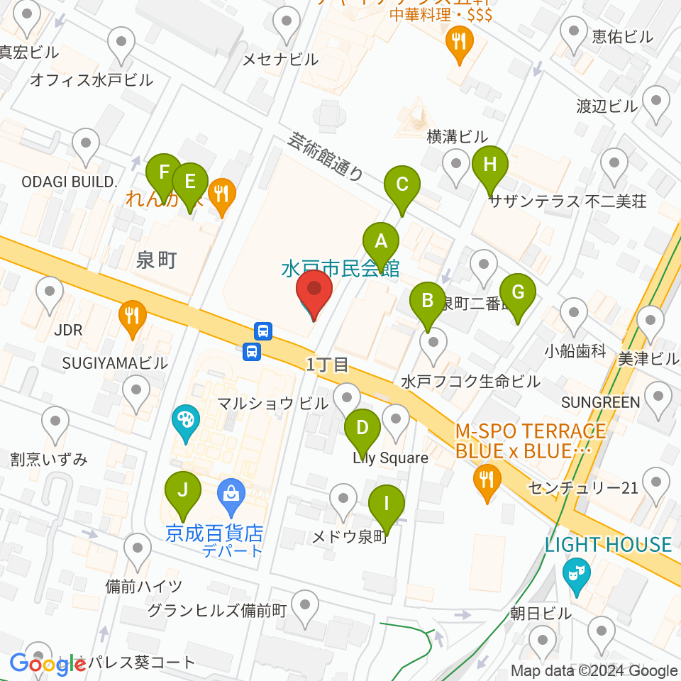 水戸市民会館周辺の駐車場・コインパーキング一覧地図