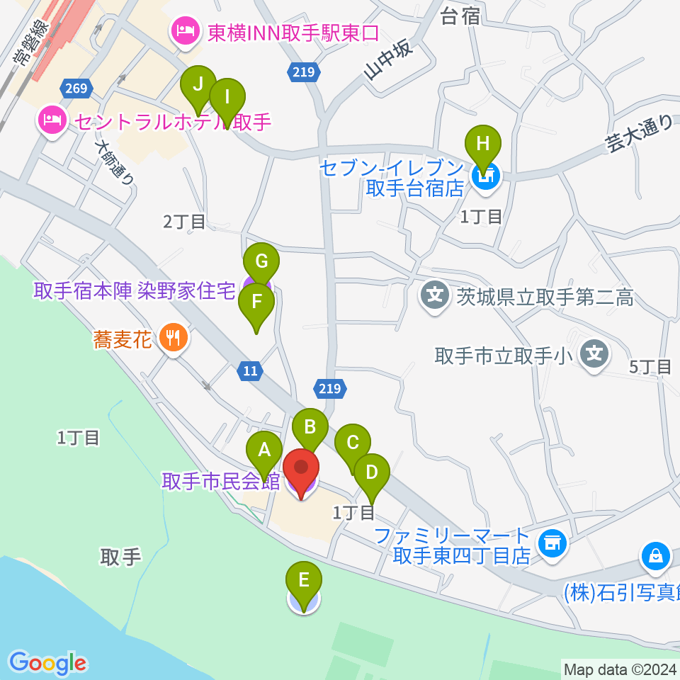 取手市民会館周辺の駐車場・コインパーキング一覧地図