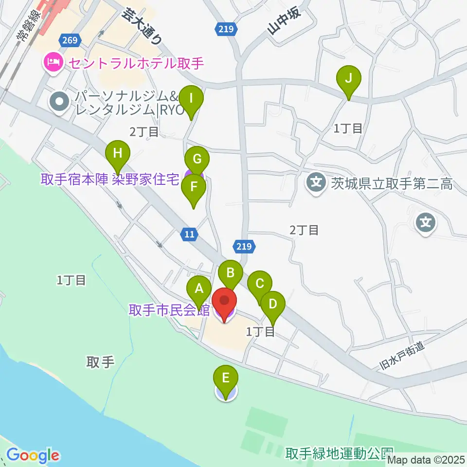 取手市民会館周辺の駐車場・コインパーキング一覧地図