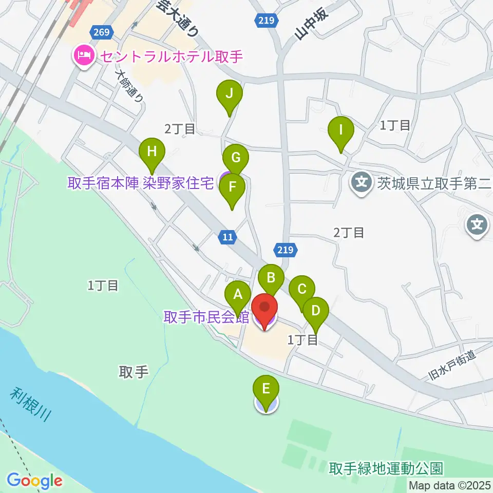 取手市民会館周辺の駐車場・コインパーキング一覧地図