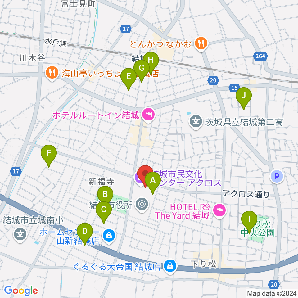 結城市民文化センターアクロス周辺の駐車場・コインパーキング一覧地図