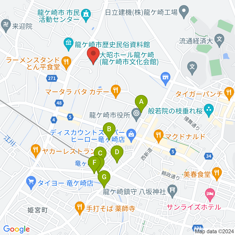 大昭ホール龍ケ崎周辺の駐車場・コインパーキング一覧地図