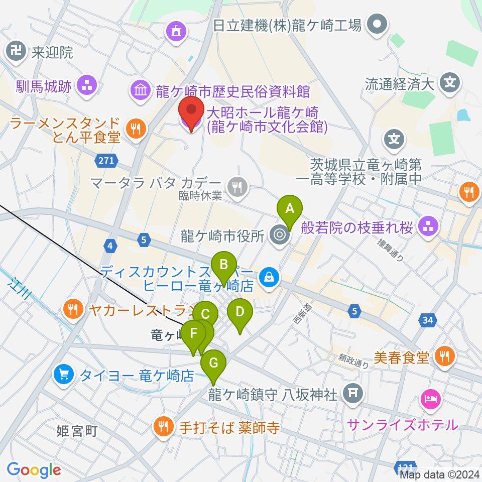 大昭ホール龍ケ崎周辺の駐車場・コインパーキング一覧地図