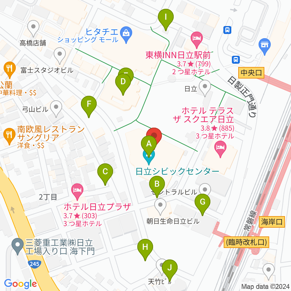 日立シビックセンター周辺の駐車場・コインパーキング一覧地図