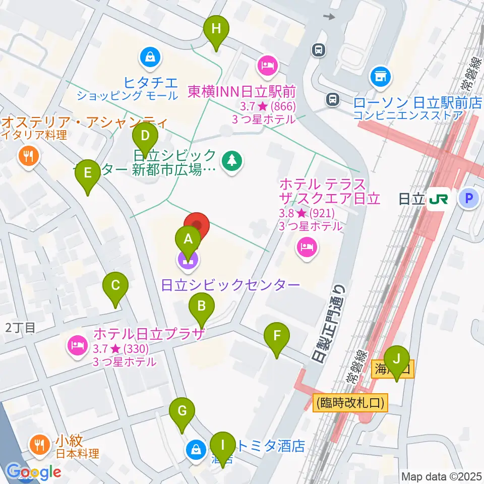 日立シビックセンター周辺の駐車場・コインパーキング一覧地図